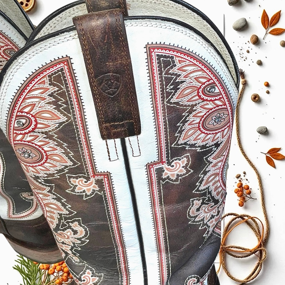 Ariat Alameda Brown Leather w Multicolor Designs Crystals Women Western Boots 7B - Picture 6 of 10